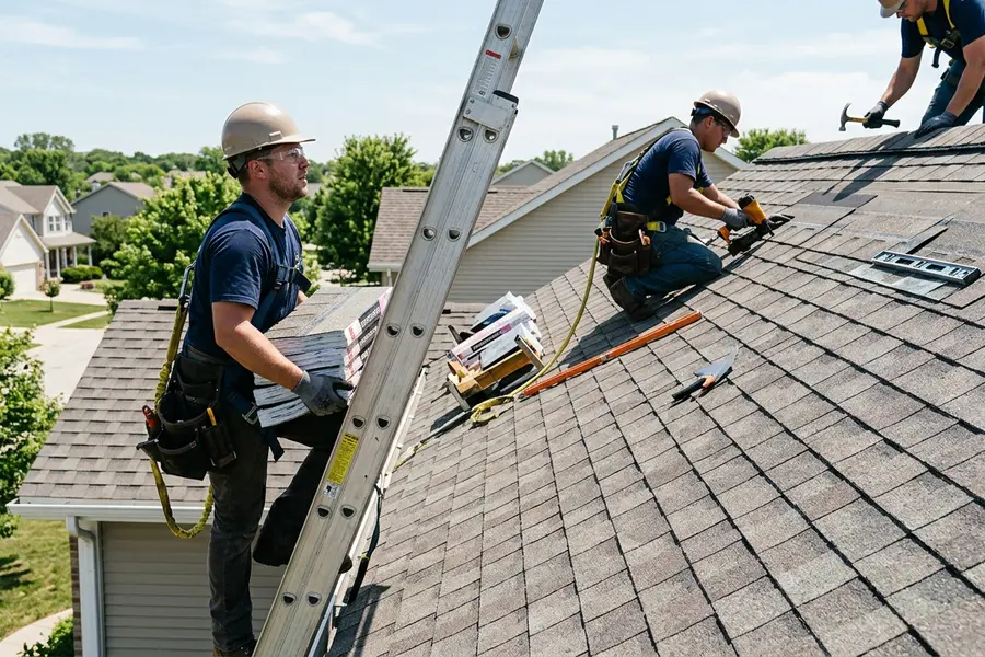 Beardman Building Services roofing crew installing architectural shingles in Venice